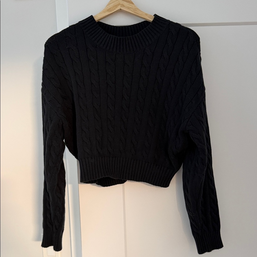 100% cotton black cable knit sweater